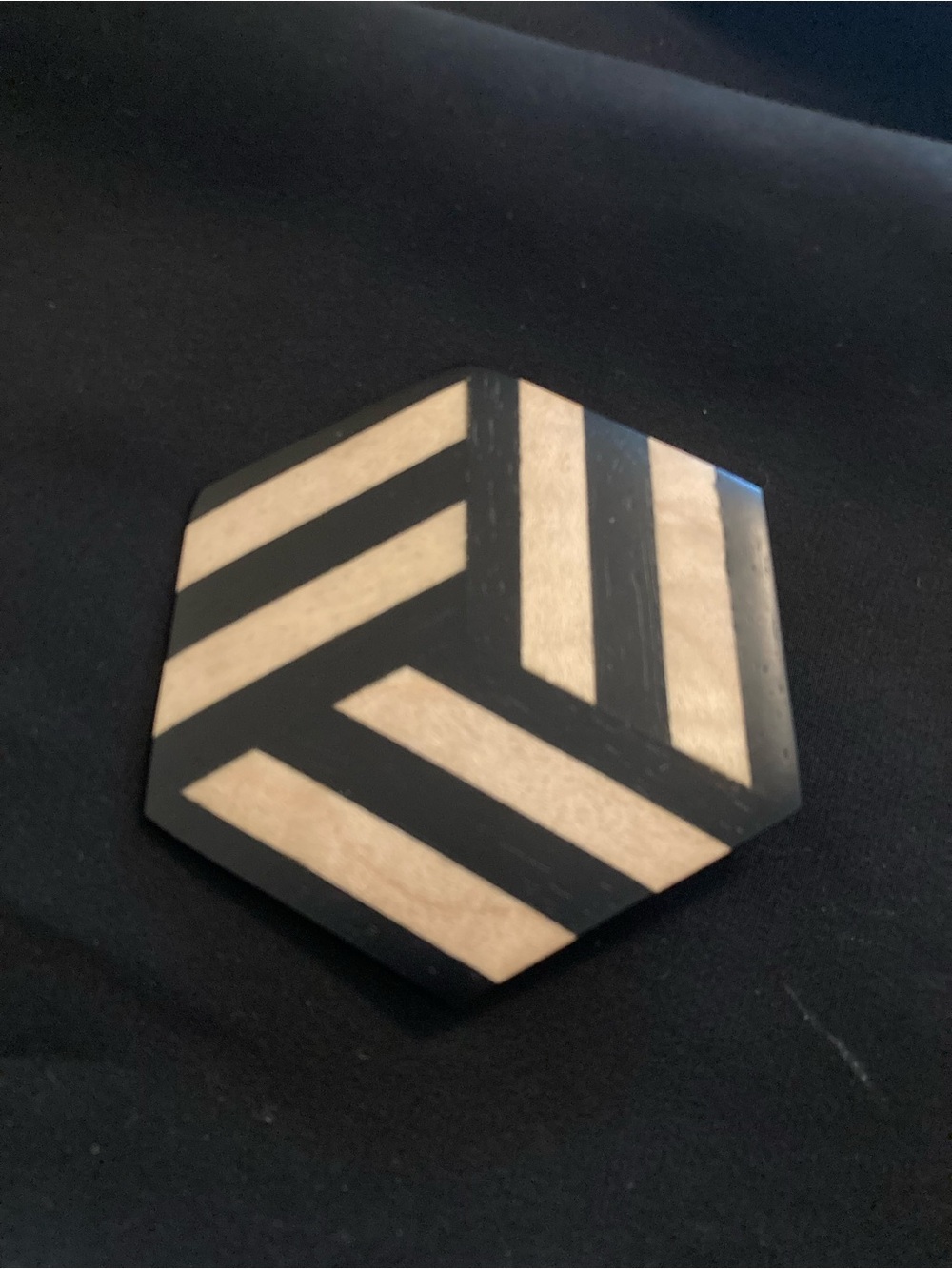 Hexagonal Black and Cream Striped Hair Brooch - Women's Accessory